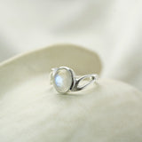 Sterling Silver Rainbow Moonstone Wave Ring