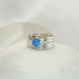 Multi-Banded Blue Opal and Flower Ring