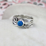 Multi-Banded Blue Opal and Flower Ring