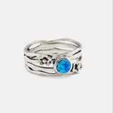 Multi-Banded Blue Opal and Flower Ring