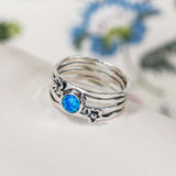 Multi-Banded Blue Opal and Flower Ring