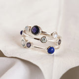 Multi-Banded Iolite, Blue Topaz, Moonstone and Lapis Statement Ring