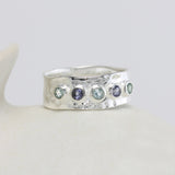 Lightly Hammered Silver Blue Topaz and Iolite Ring