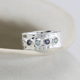 Lightly Hammered Silver Blue Topaz and Iolite Ring