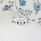Lightly Hammered Silver Blue Topaz and Iolite Ring