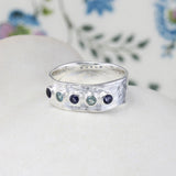 Lightly Hammered Silver Blue Topaz and Iolite Ring