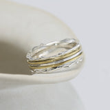 Sterling Silver and Gold Trio Band Spinning Ring