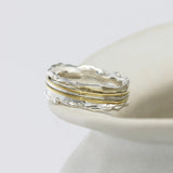 Sterling Silver and Gold Trio Band Spinning Ring