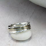 Sterling Silver and Gold Trio Band Spinning Ring