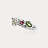 Peridot and Pink Tourmaline Flower Ring