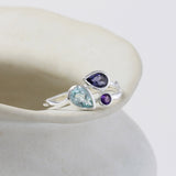 Blue Topaz, Iolite and Amethyst Silver Ring