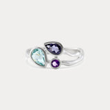 Blue Topaz, Iolite and Amethyst Silver Ring