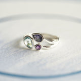 Blue Topaz, Iolite and Amethyst Silver Ring