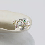 White Opal, Emerald, and Pink Tourmaline Ring