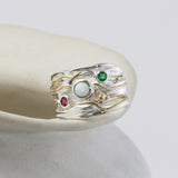 White Opal, Emerald, and Pink Tourmaline Ring