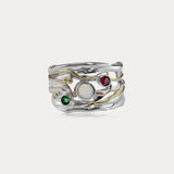 White Opal, Emerald, and Pink Tourmaline Ring