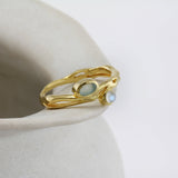 Aqua Chalcedony and Rainbow Moonstone Gold Ring