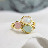 Moonstone, Rose and Aqua Chalcedony Gold Ring