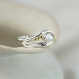 Unique Sterling Silver Rainbow Moonstone Ring with Gold Details