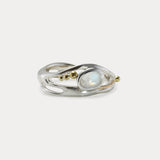 Unique Sterling Silver Rainbow Moonstone Ring with Gold Details