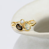 Smoky Quartz, Green Amethyst and Pearl Gold Ring