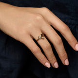 Smoky Quartz, Green Amethyst and Pearl Gold Ring