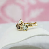 Smoky Quartz, Green Amethyst and Pearl Gold Ring