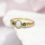 Emerald and White Opal Gold Ring