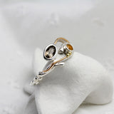 Smokey And Citrine Dainty Silver Ring