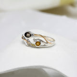 Smokey And Citrine Dainty Silver Ring