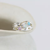 Three Fire Opal Sterling Silver Ring with Gold Accents