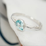 Teardrop Blue Topaz Silver Ring