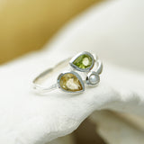 Peridot, Pearl and Citrine Silver Ring