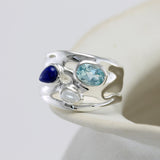 Blue Topaz, Pearl and Lapis Lazuli Silver Ring