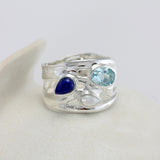 Blue Topaz, Pearl and Lapis Lazuli Silver Ring