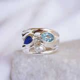 Blue Topaz, Pearl and Lapis Lazuli Silver Ring