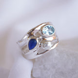 Blue Topaz, Pearl and Lapis Lazuli Silver Ring