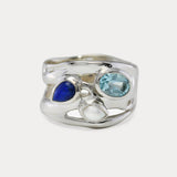 Blue Topaz, Pearl and Lapis Lazuli Silver Ring