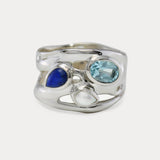 Blue Topaz, Pearl and Lapis Lazuli Silver Ring