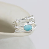 Statement Larimar and Pearl Silver Ring