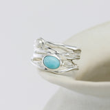 Statement Larimar and Pearl Silver Ring