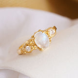 Elegant Rainbow Moonstone & Lab-grown Diamond Gold Ring