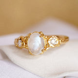 Elegant Rainbow Moonstone & Lab-grown Diamond Gold Ring
