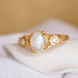 Elegant Rainbow Moonstone & Lab-grown Diamond Gold Ring