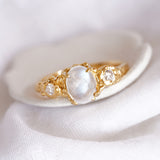 Elegant Rainbow Moonstone & Lab-grown Diamond Gold Ring