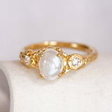 Elegant Rainbow Moonstone & Lab-grown Diamond Gold Ring