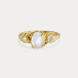 Elegant Rainbow Moonstone & Lab-grown Diamond Gold Ring