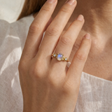Elegant Rainbow Moonstone & Lab-grown Diamond Gold Ring