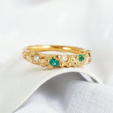 Intricate Lab-Grown Diamond & Emerald Ring
