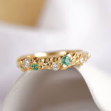 Intricate Lab-Grown Diamond & Emerald Ring